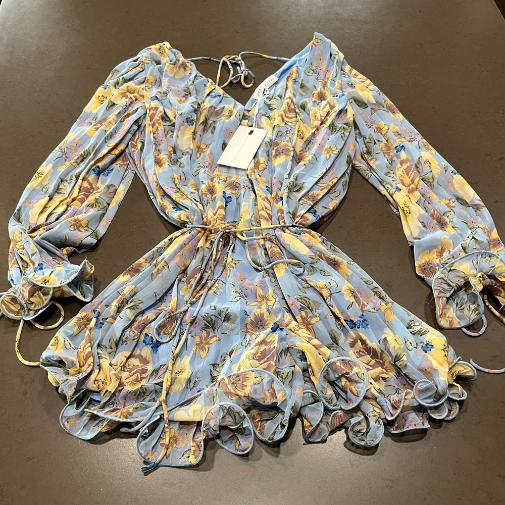 FLORAL PLEATED SHIFT ROMPER WITH TIE DETAIL  Sz XS - Picture 8 of 15